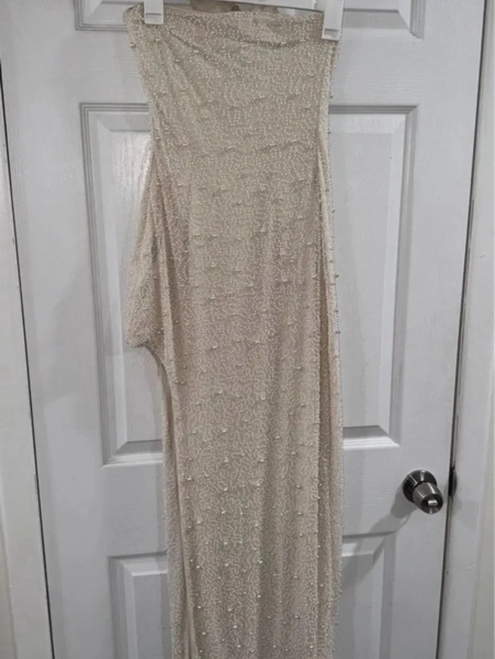 Oh Polly Ivory Strapless Beaded Evening Dress